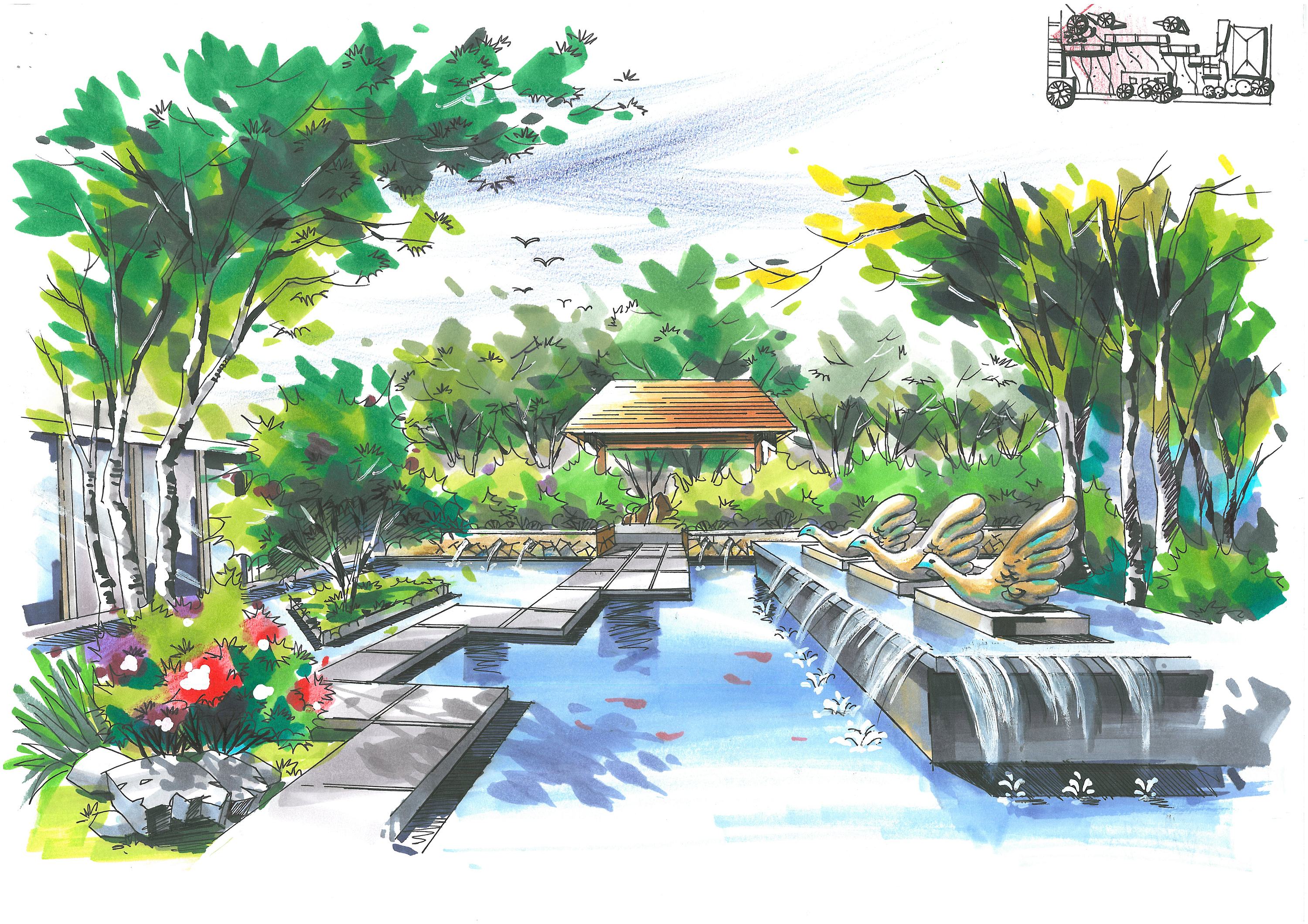 屋頂花園手繪|空間|景觀設計|冒先生 