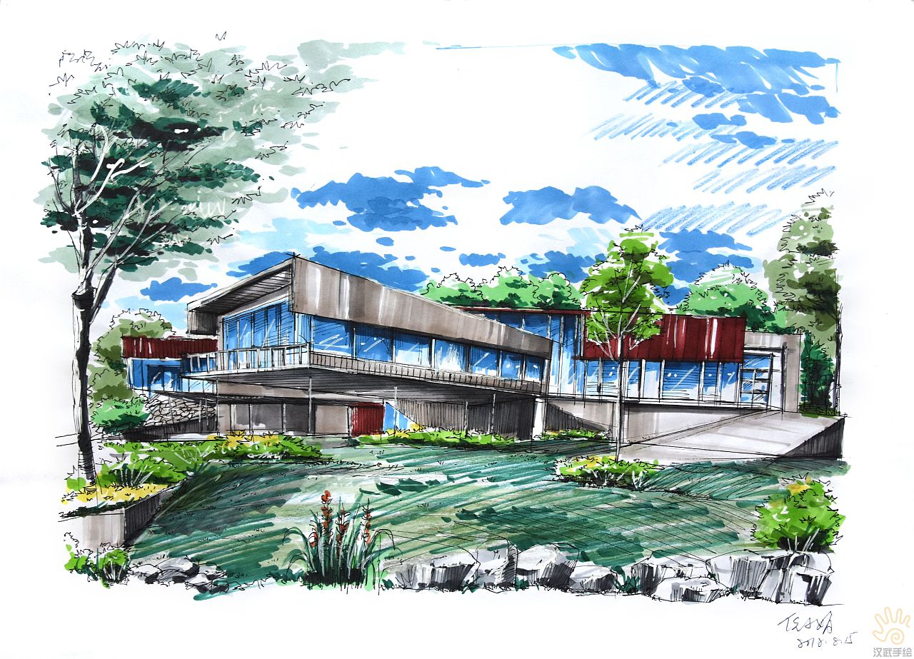 環境景觀建筑手繪效果圖線稿圖